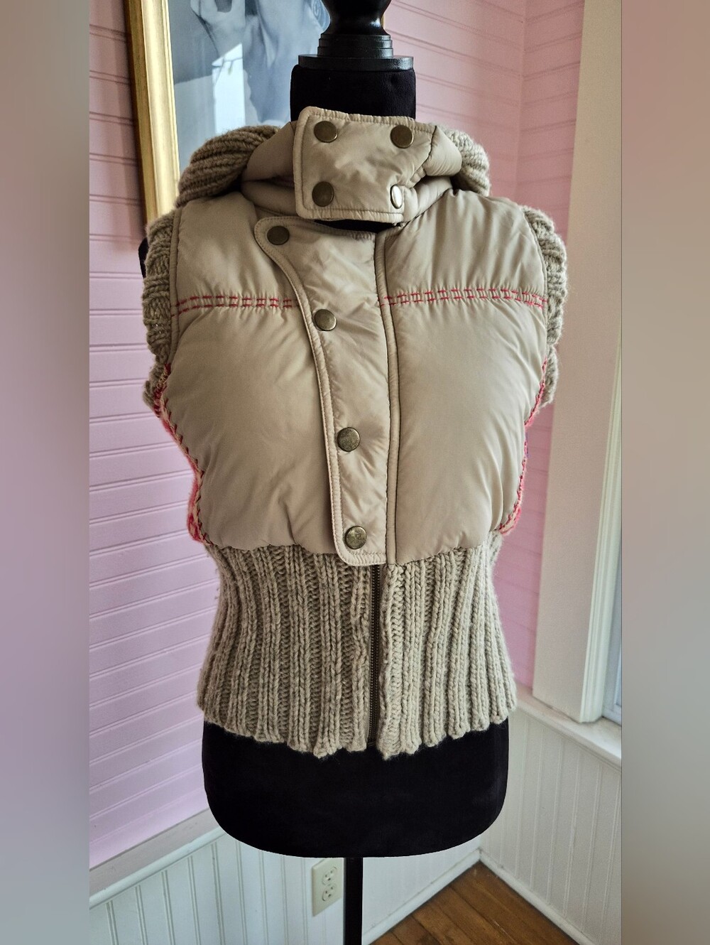 Free People - Knit & Puffer Hooded, Cropped Vest, Women's Jacket Size Small